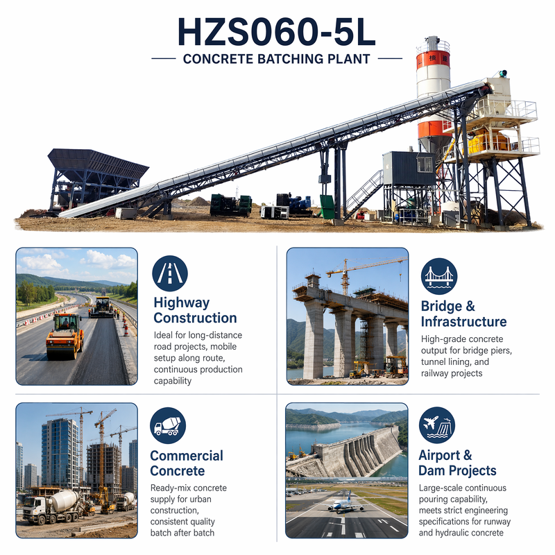 HZS060-5L 60t/h Stationary Concrete Batching Plant JS1000 Mixer for Road Construction