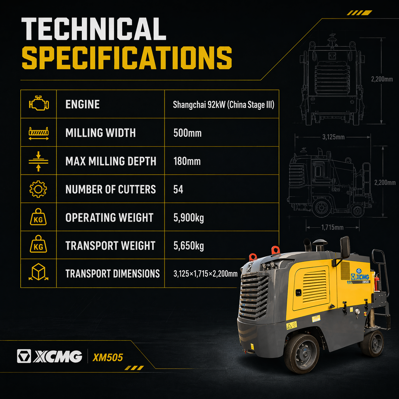 XM505 Asphalt Pavement Milling Machine Road Maintenance Cold Milling Machine for Highway Urban Road Repair