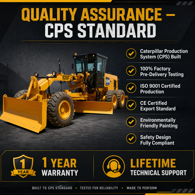 SEM920F F‑Series Tier 2 Motor Grader, SDEC Engine PPPC Load‑sensing Hydraulic Road Grader