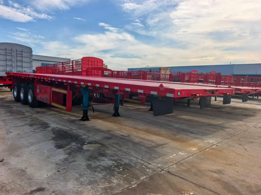 Factory Custom 12.5-Meter 3-Axle Straight Beam Flatbed Semi-Trailer Heavy-Duty Container Cargo Transport Trailer for Sale